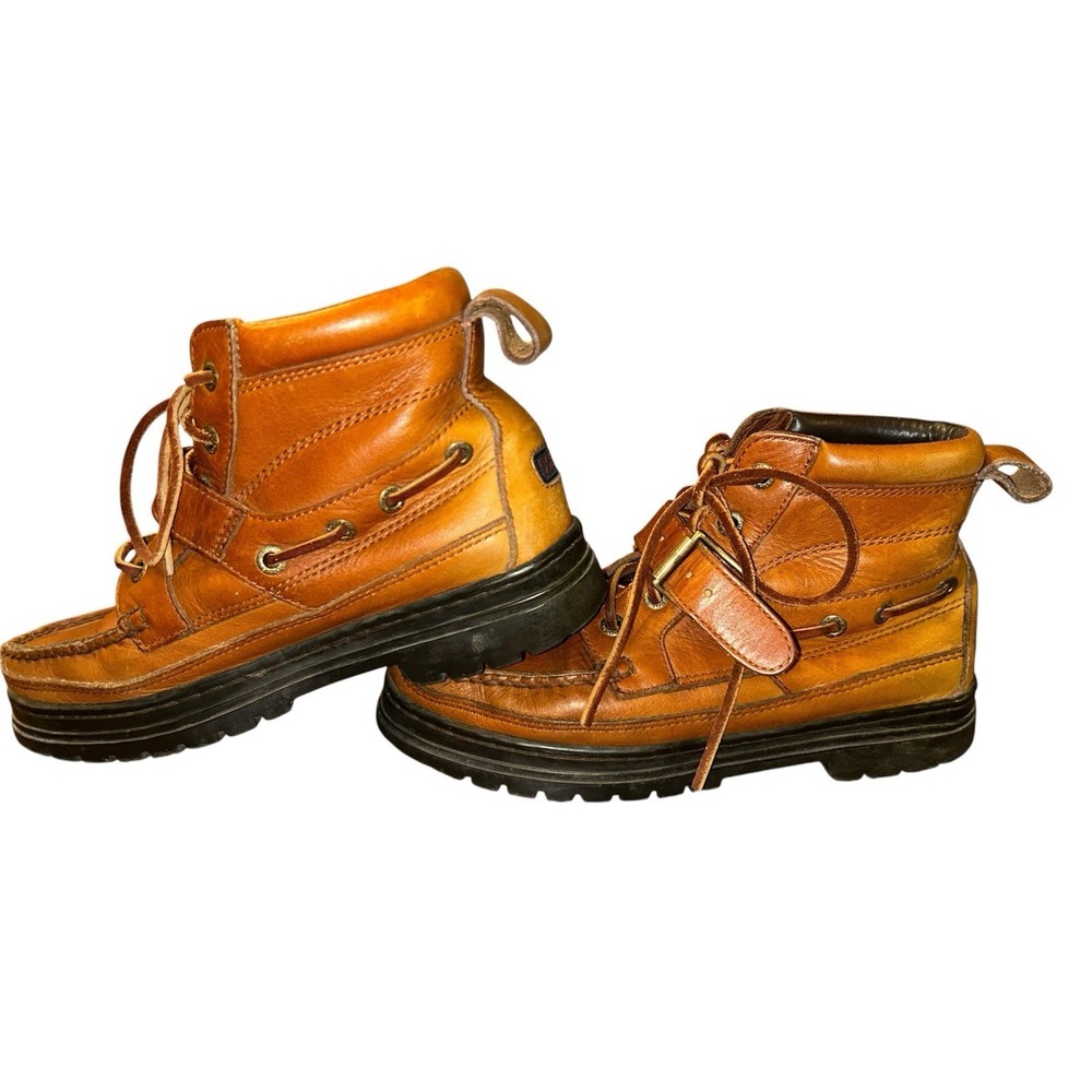 Polo by Ralph Lauren Tan Leather Lace-Up Ankle Boots